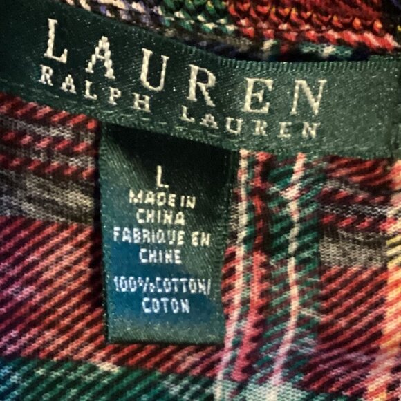Lauren Ralph Lauren Women's Red Tartan Plaid Top Long Sleeve Blouse With Ruffles - Picture 8 of 8